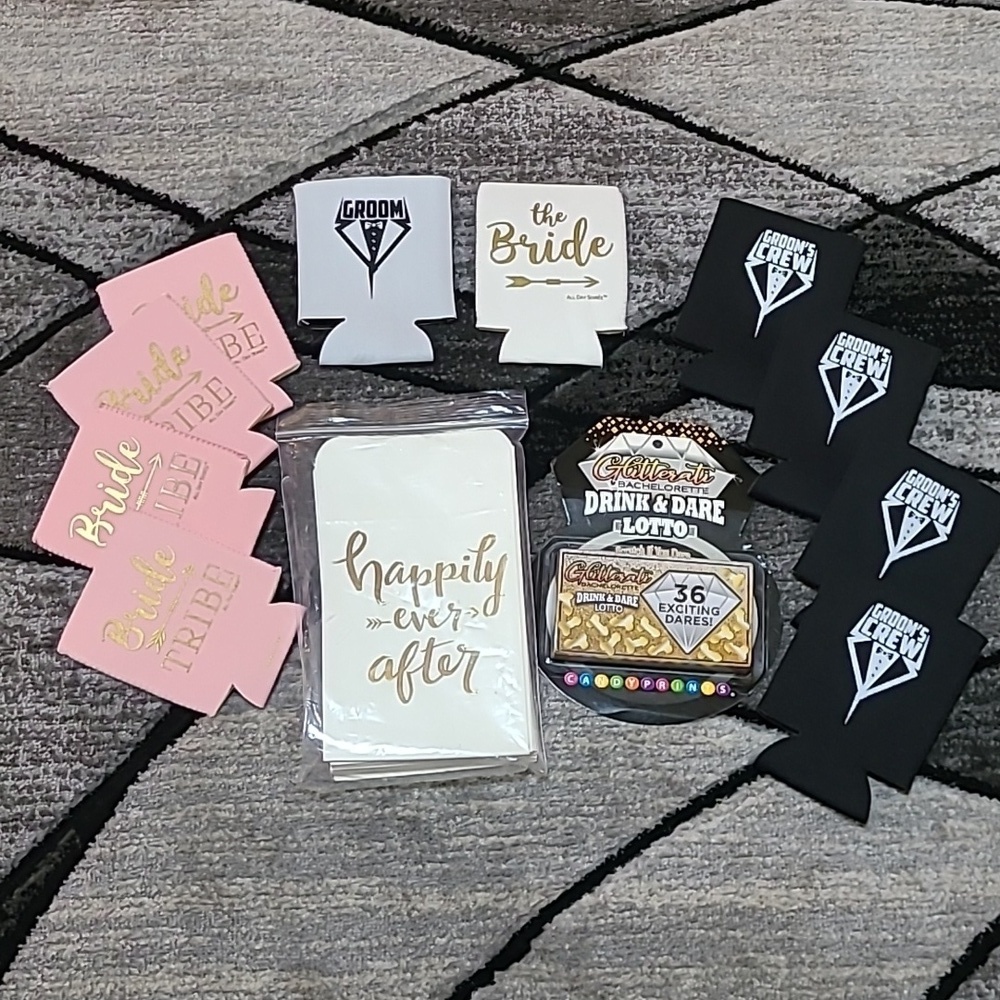 WEDDING KOOZIES GIFT TREAT BAGS DRINK & DARE BACHELORETTE LOTTO BUNDLE